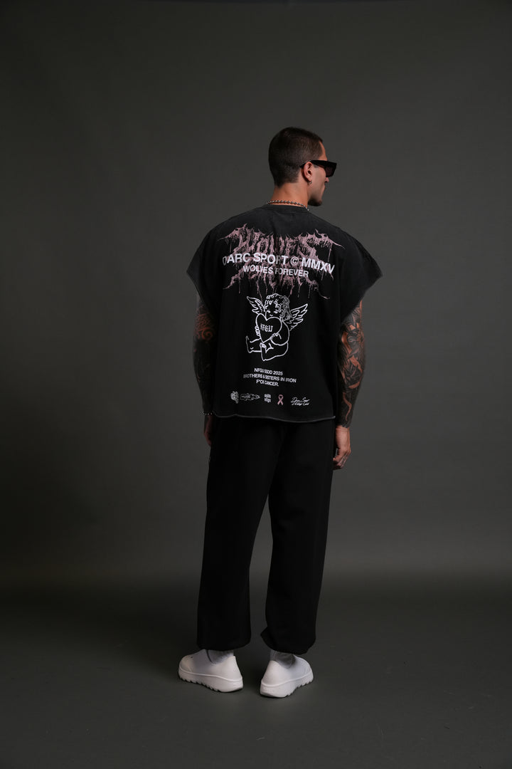 Cherub Core Grunge Cut-Off Tee in Black