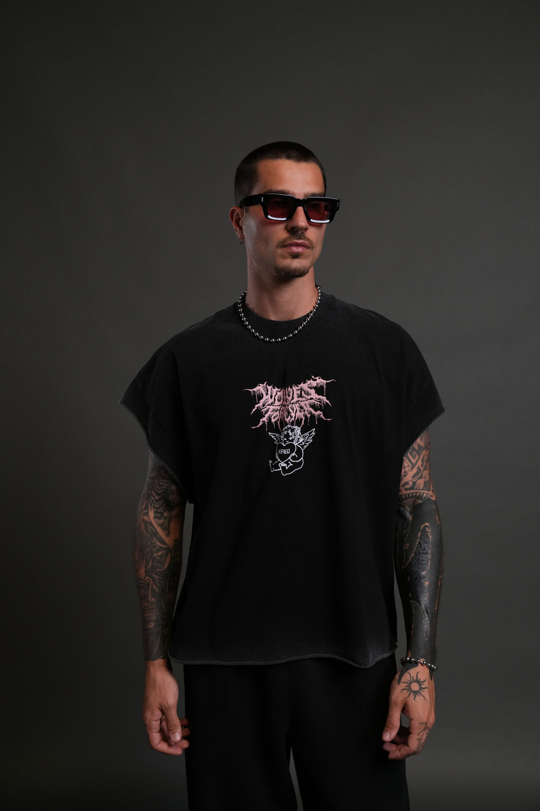 Cherub Core Grunge Cut-Off Tee in Black