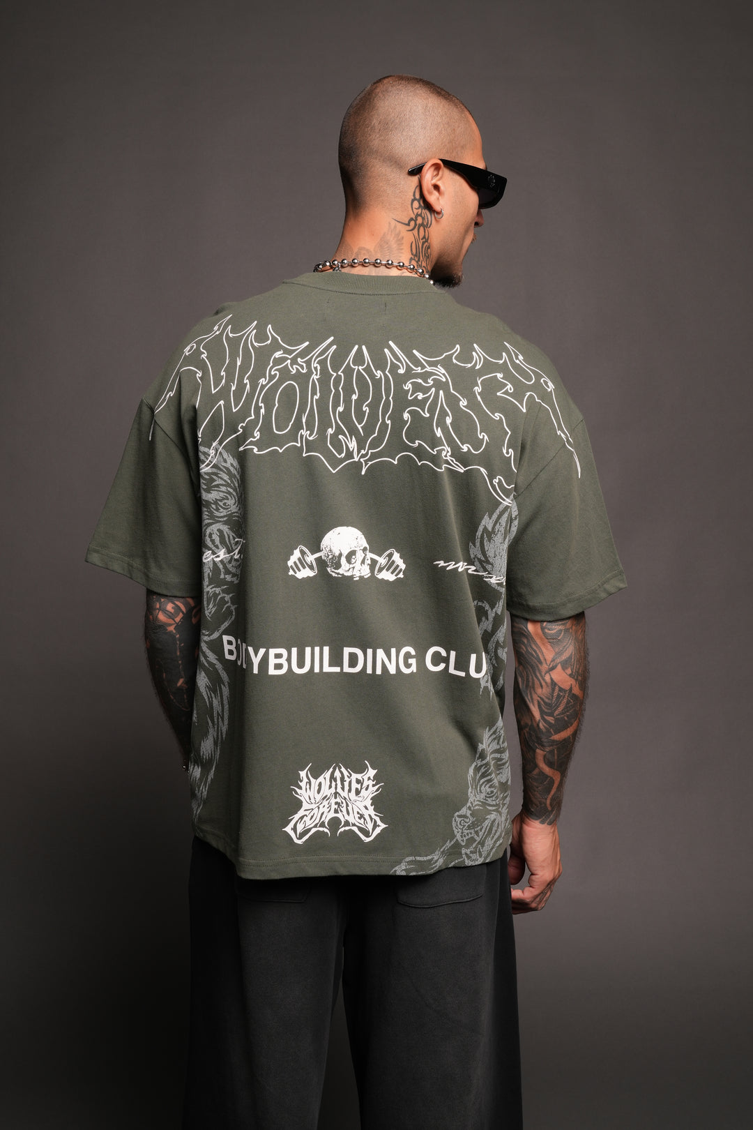 Wolves Bodybuilding Club Premium Tee In Green Ivy