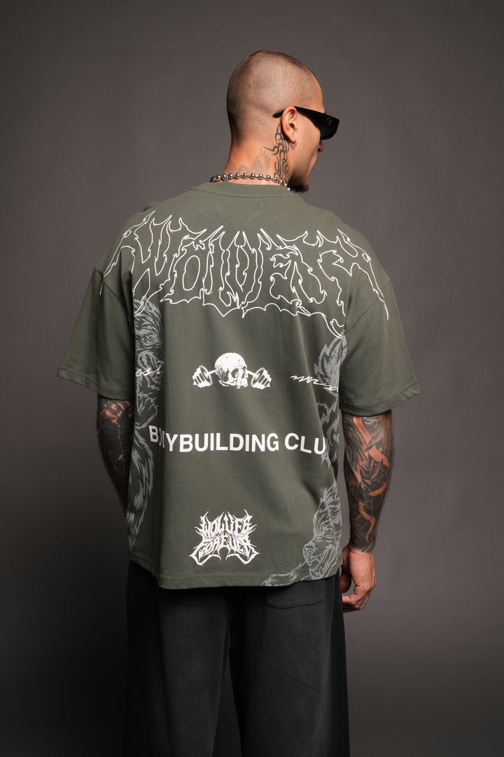 Wolves Bodybuilding Club Premium Tee In Green Ivy