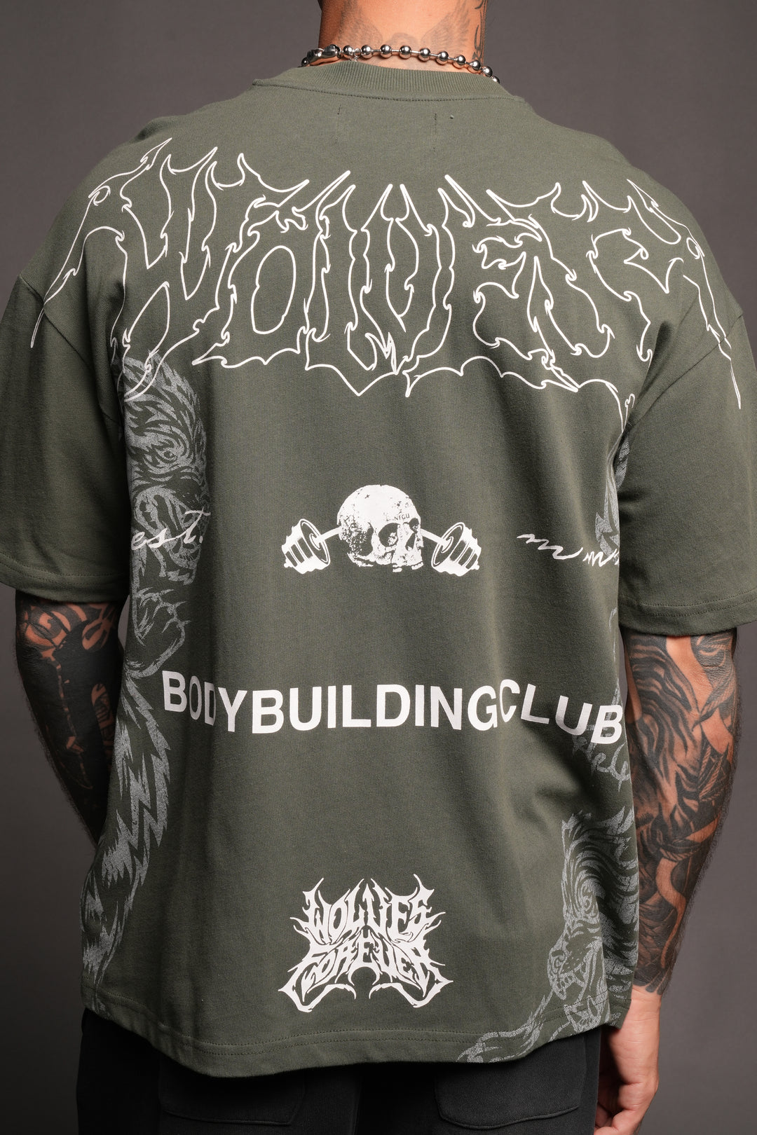 Wolves Bodybuilding Club Premium Tee In Green Ivy
