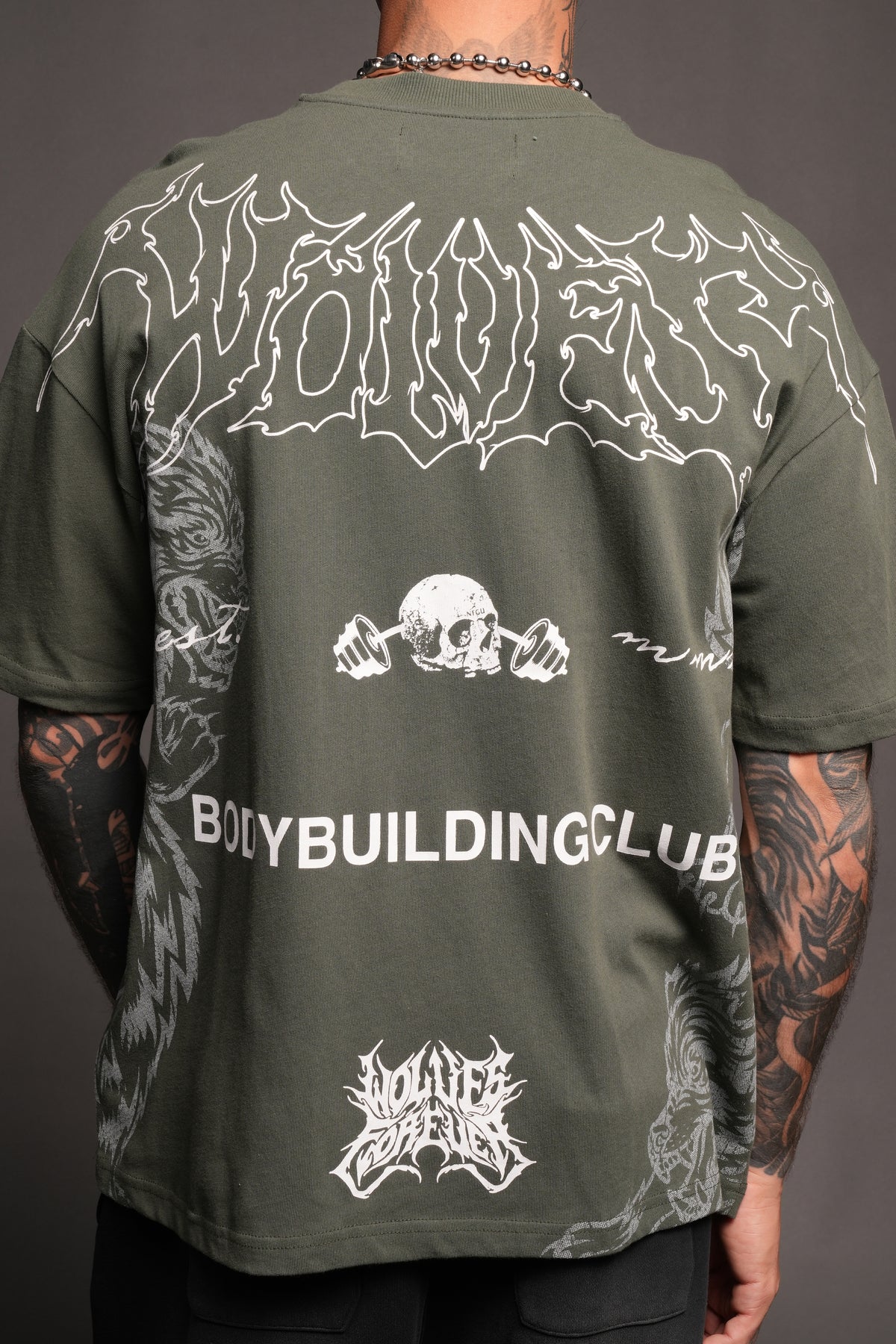 Wolves Bodybuilding Club Premium Tee In Green Ivy