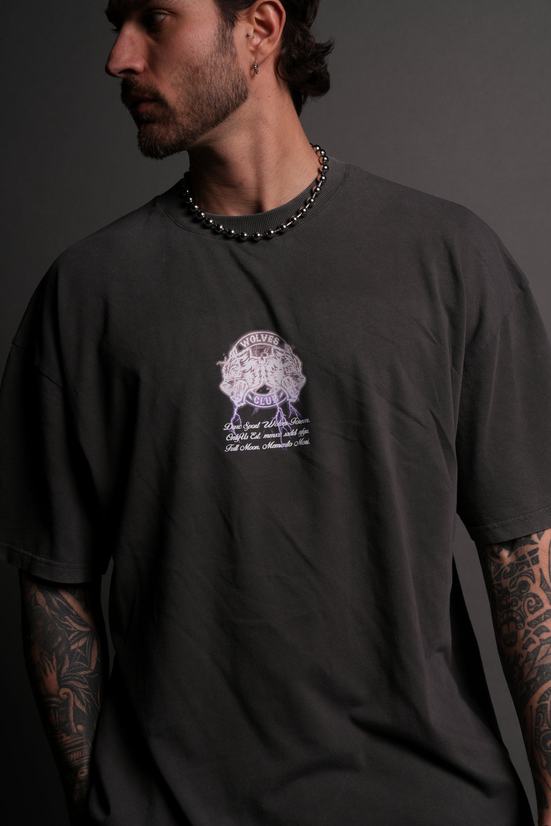 Thunder "Premium" Oversized Tee in Wolf Gray/Purple Lightning