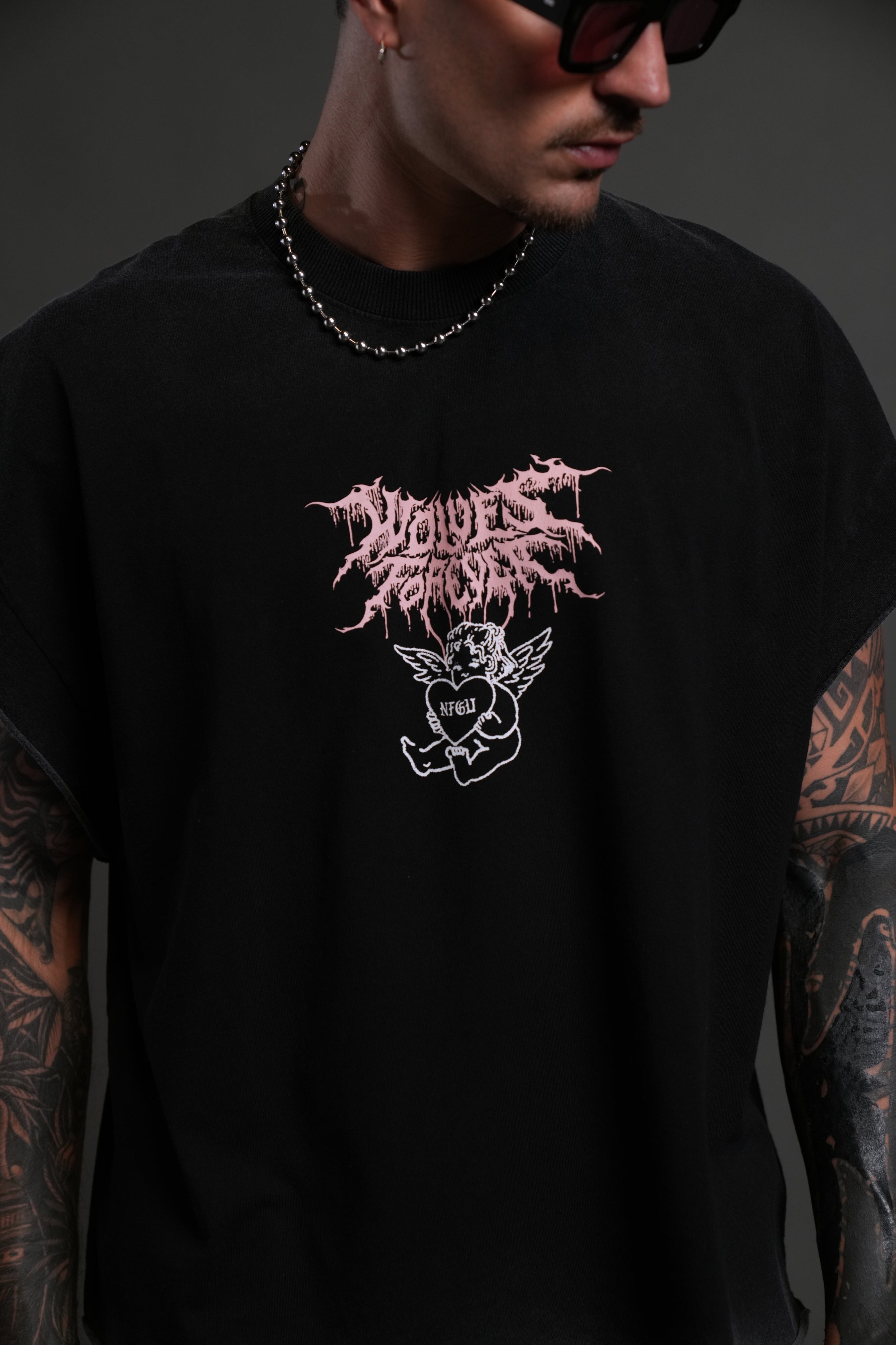 Cherub Core Grunge Cut-Off Tee in Black