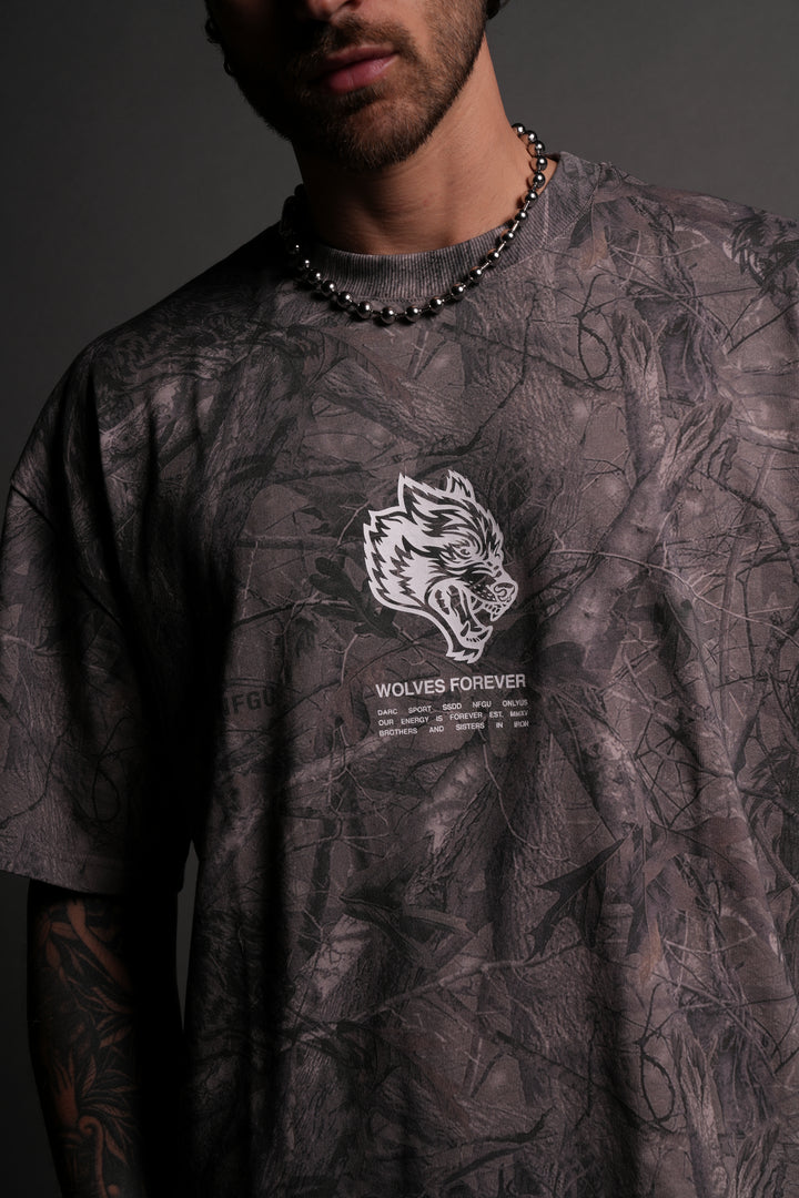 Wolves Have Your Back "Premium" Oversized Unisex Tee in Driftwood Wolf Forest Camo