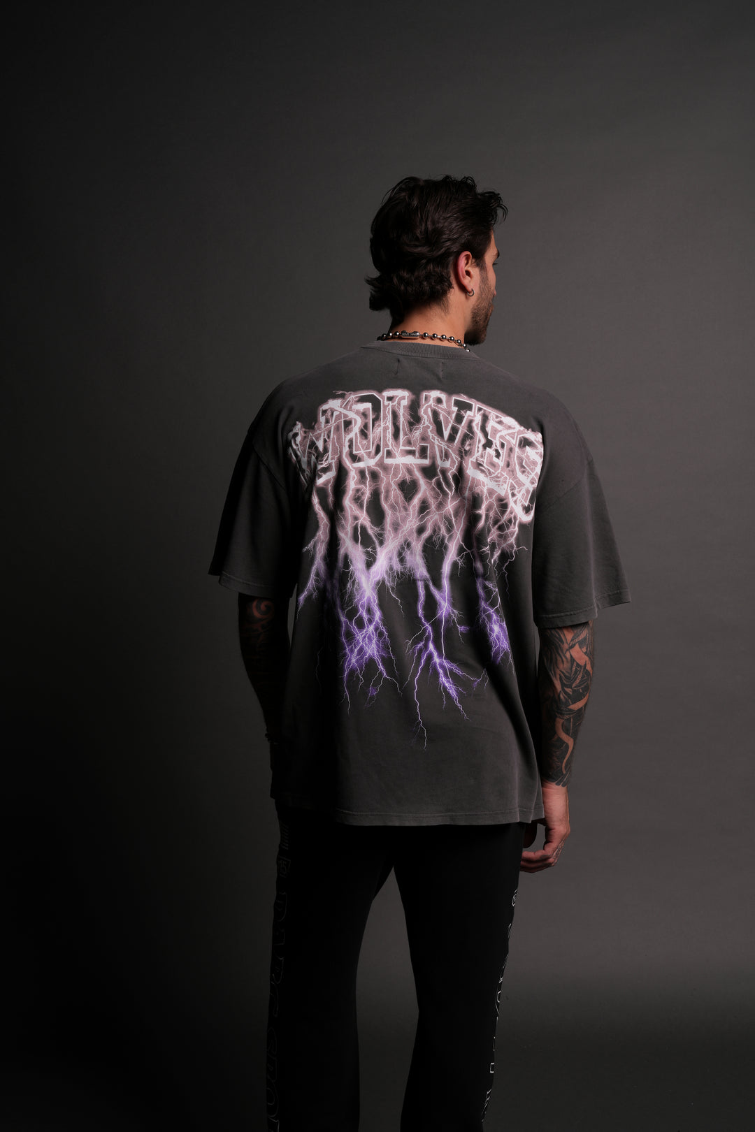 Thunder "Premium" Oversized Tee in Wolf Gray/Purple Lightning