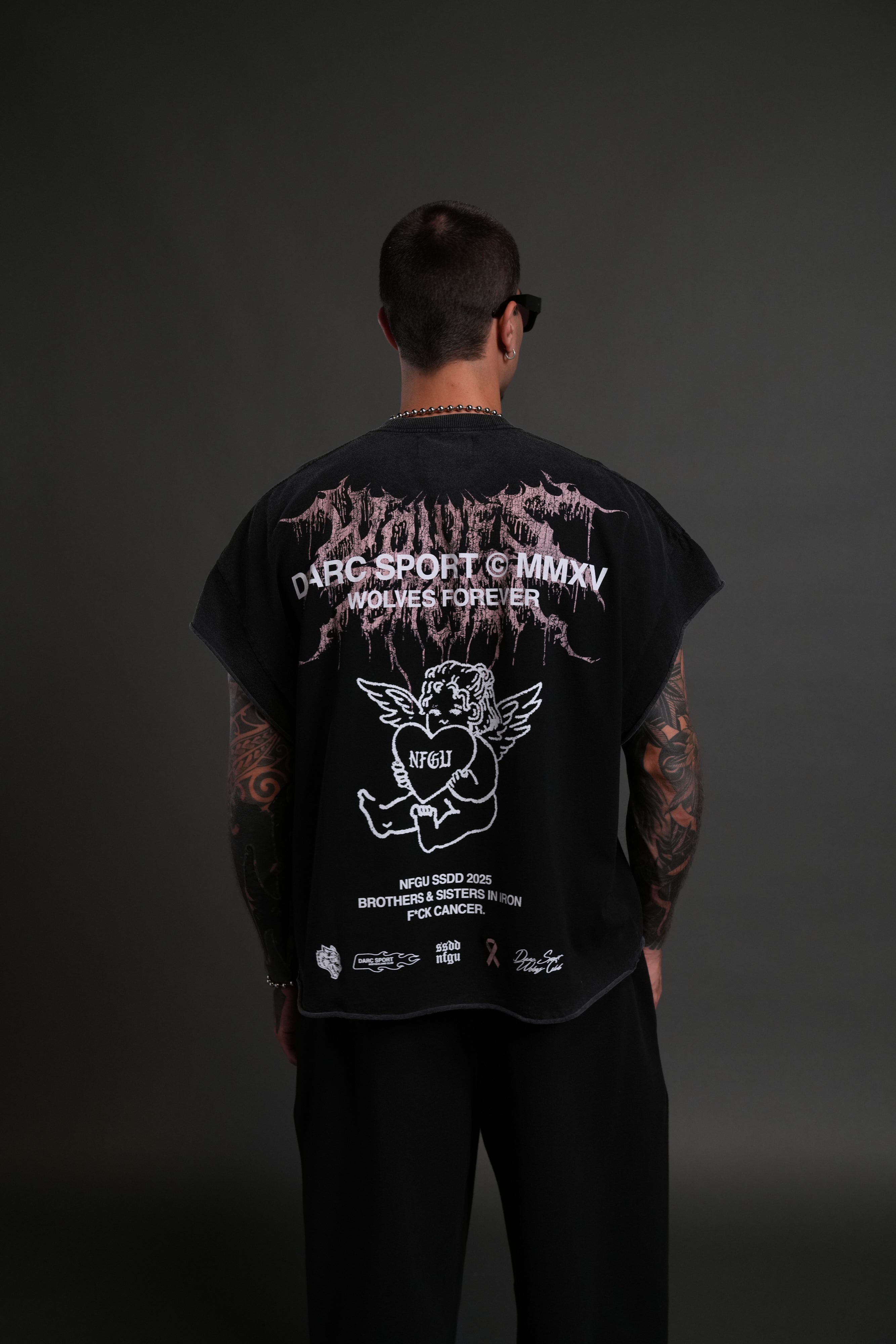 Cherub Core Grunge Cut-Off Tee in Black