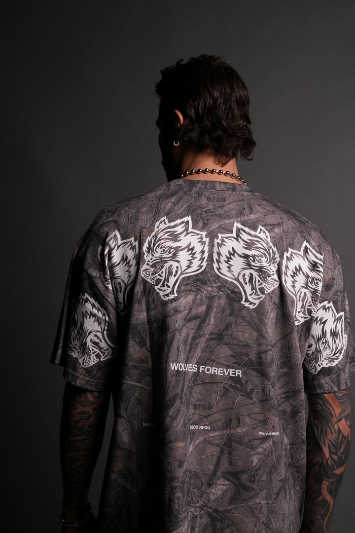 Wolves Have Your Back "Premium" Oversized Unisex Tee in Driftwood Wolf Forest Camo