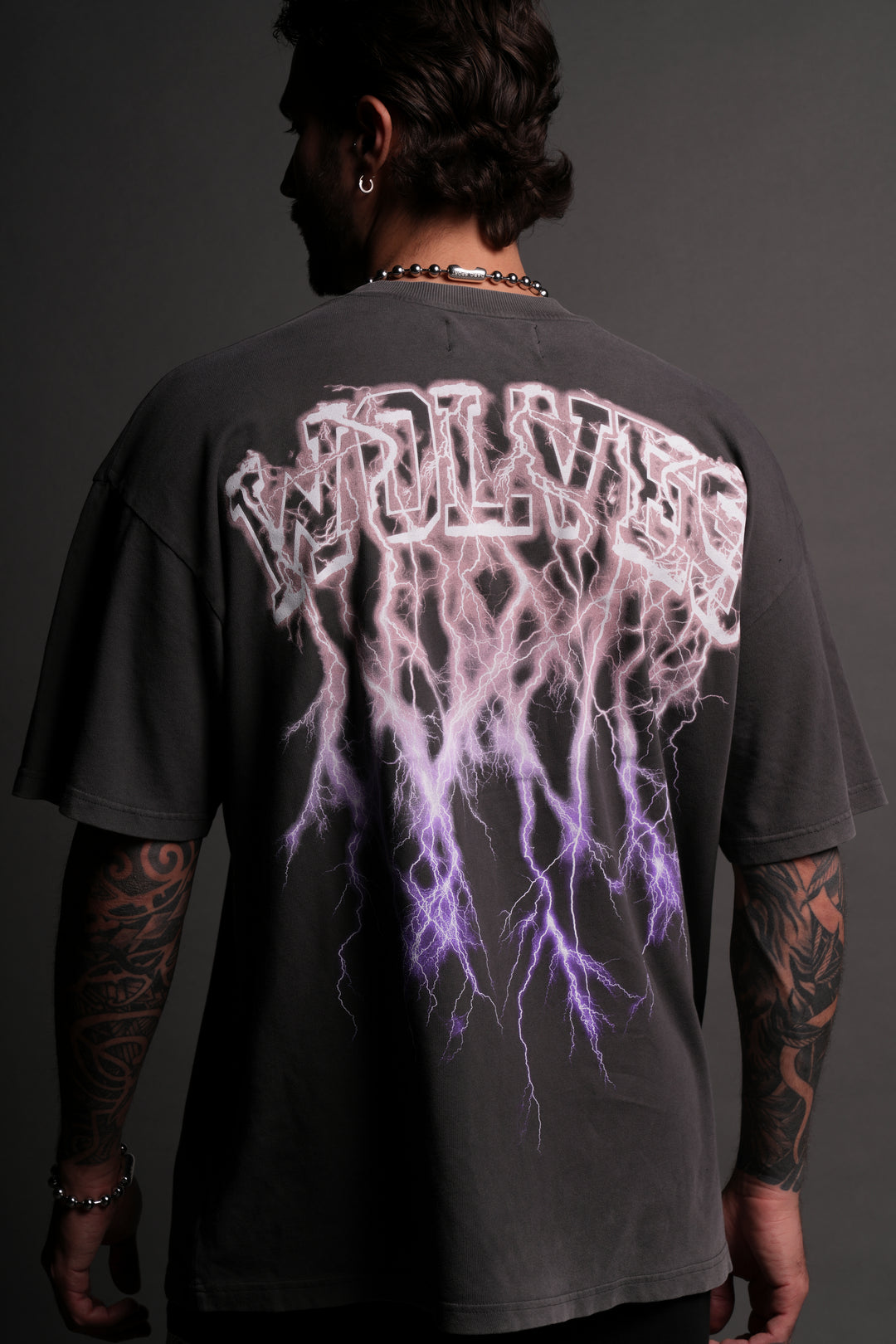 Thunder "Premium" Oversized Tee in Wolf Gray/Purple Lightning