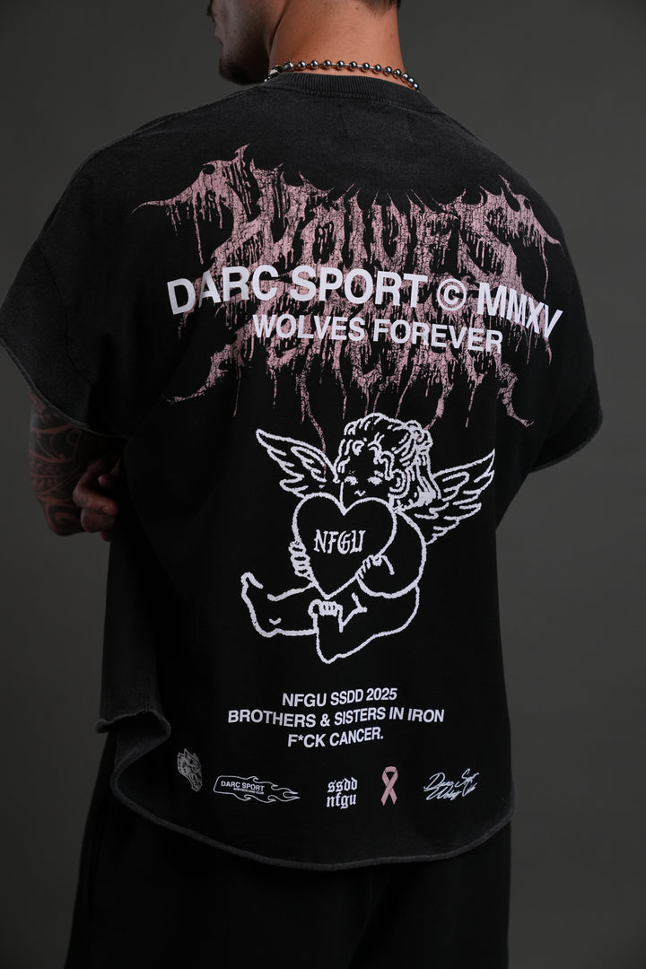 Cherub Core Grunge Cut-Off Tee in Black