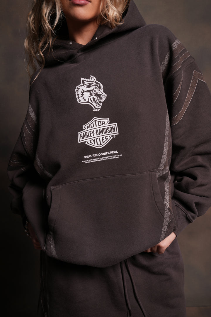 Real Recognize Real Unisex "Pierce" Hoodie in Darc Brown Drift Wash