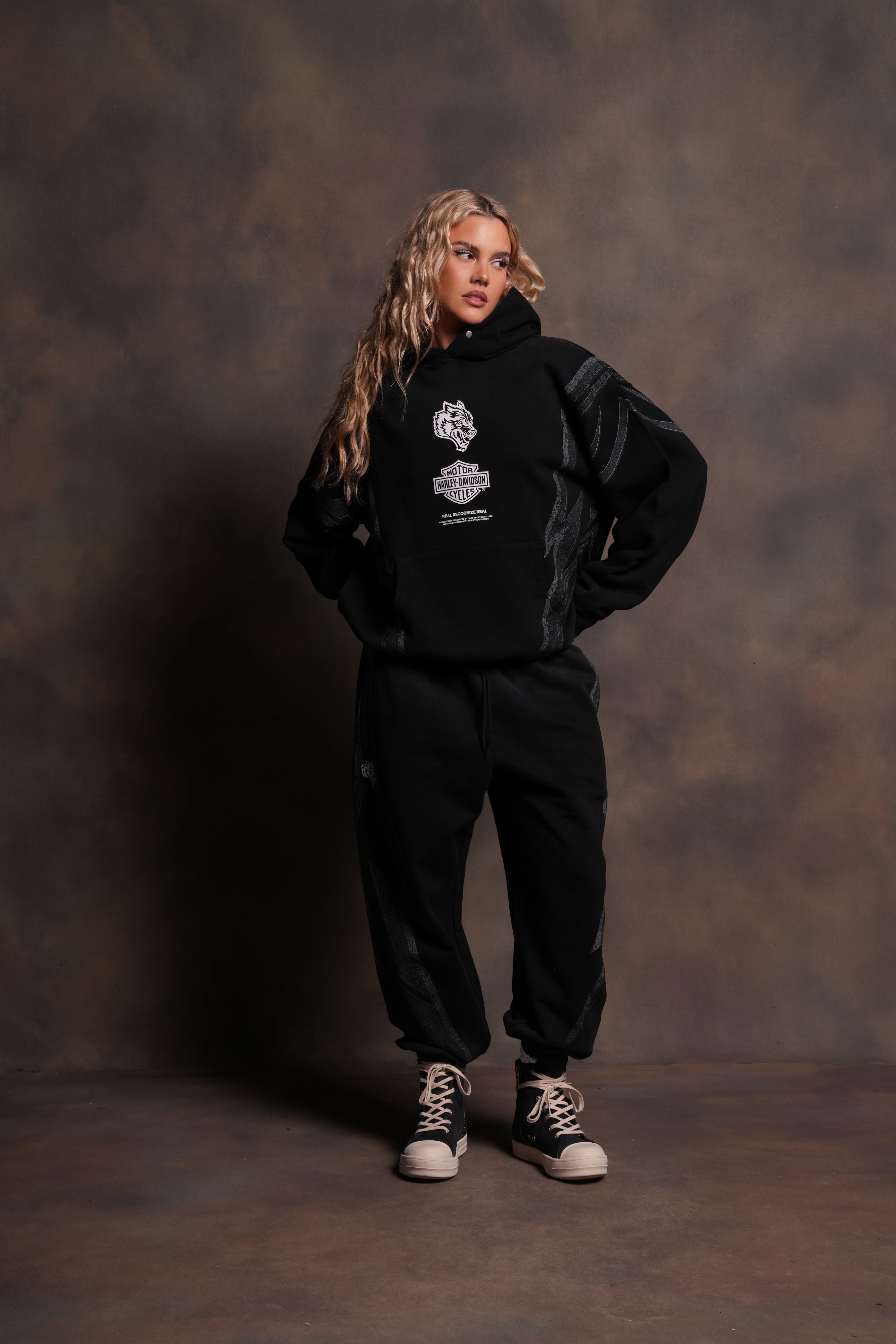 Real Recognize Real Unisex "Pierce" Hoodie in Black Drift Wash