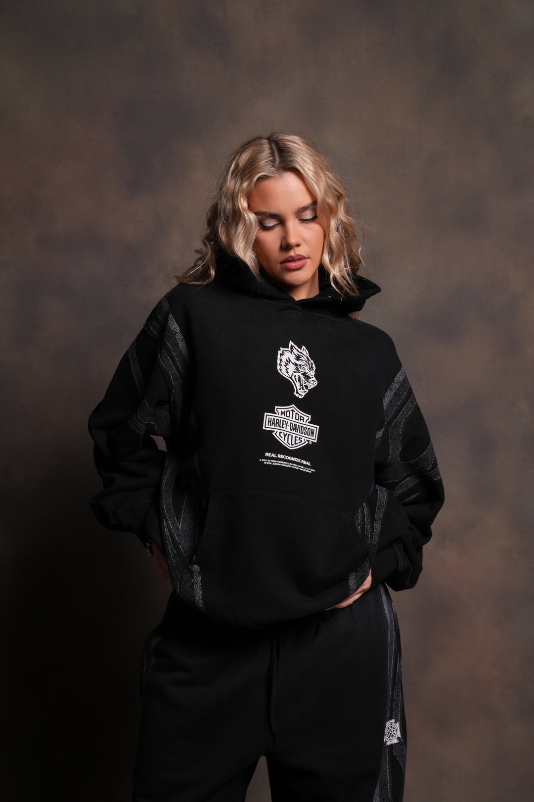 Real Recognize Real Unisex "Pierce" Hoodie in Black Drift Wash