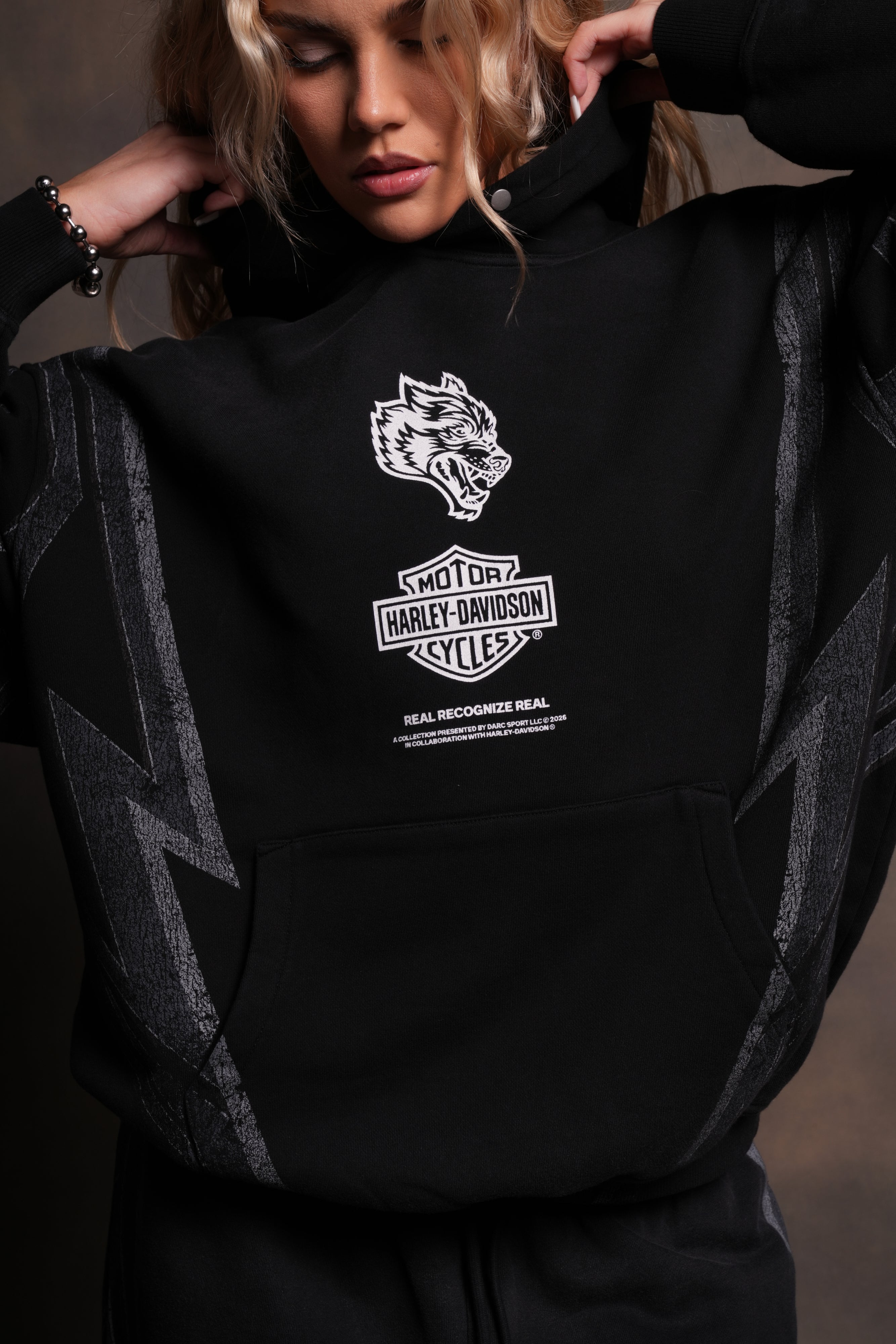 Real Recognize Real Unisex "Pierce" Hoodie in Black Drift Wash