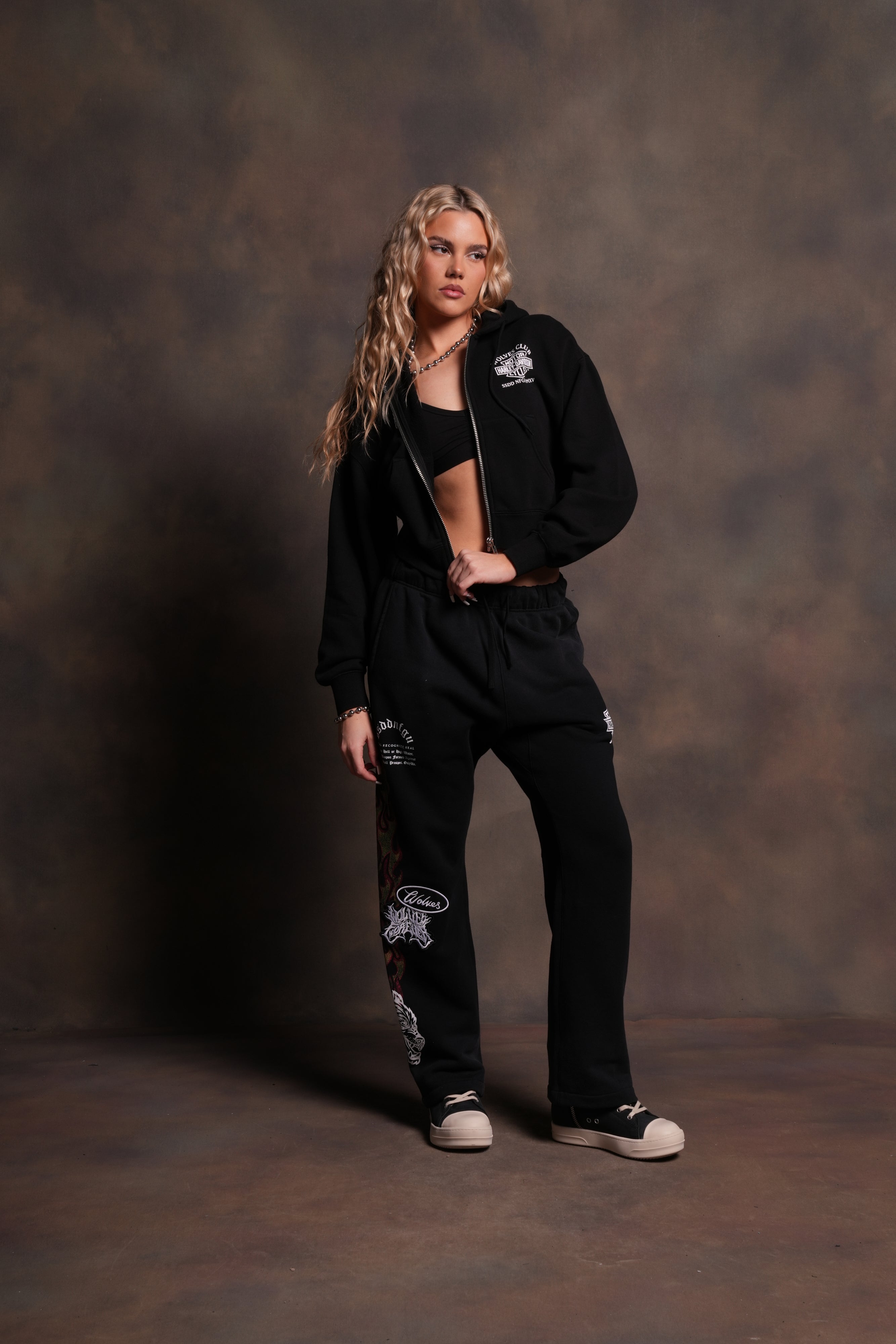 Harley-Davidson Wolves Club "Sage" Cropped Zip Hoodie in Black