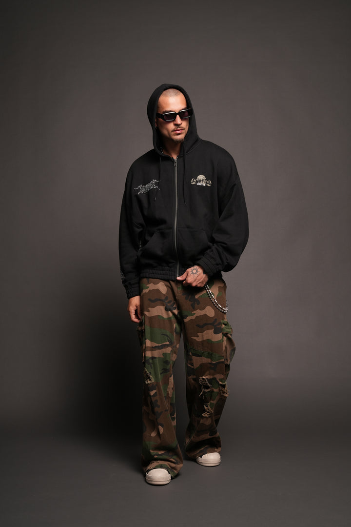 Wolves Bodybuilding Club Chambers Zip Hoodie In Black