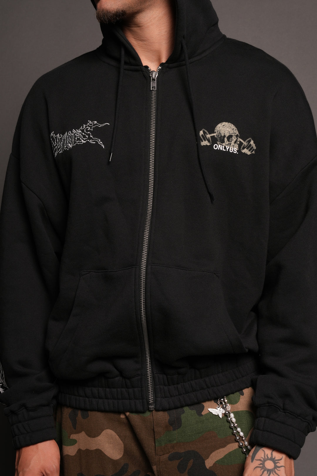 Wolves Bodybuilding Club Chambers Zip Hoodie In Black