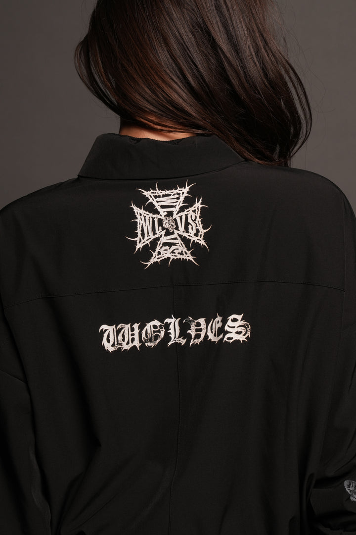 Wolves Hesh Pyramid Cropped Zip Mockneck In Black