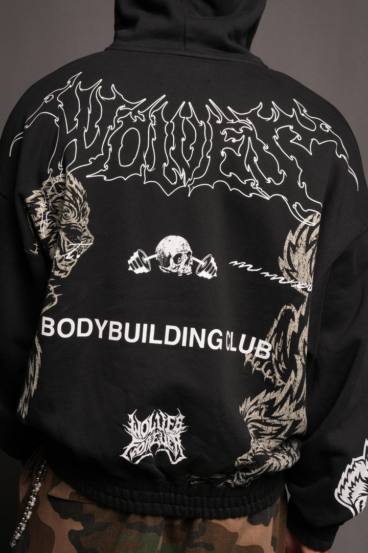 Wolves Bodybuilding Club Chambers Zip Hoodie In Black