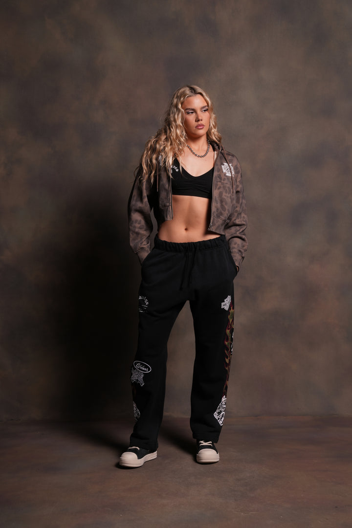 Wolf Iron Cross "Sage" Cropped Zip Hoodie in Celeritas Morte