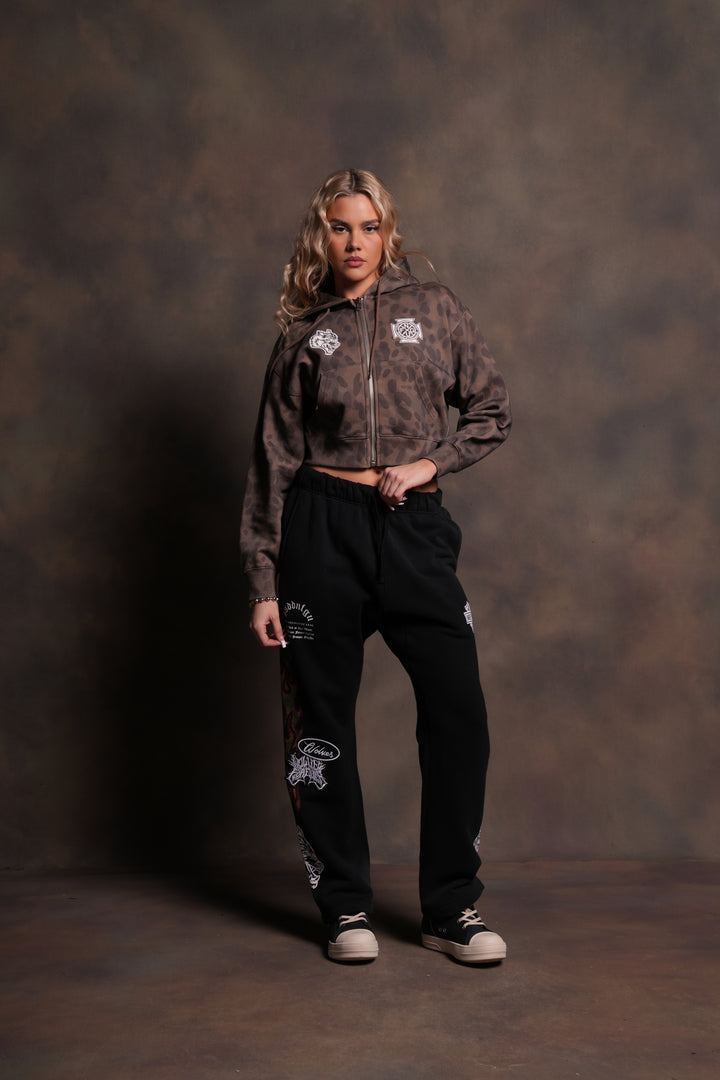 Wolf Iron Cross "Sage" Cropped Zip Hoodie in Celeritas Morte