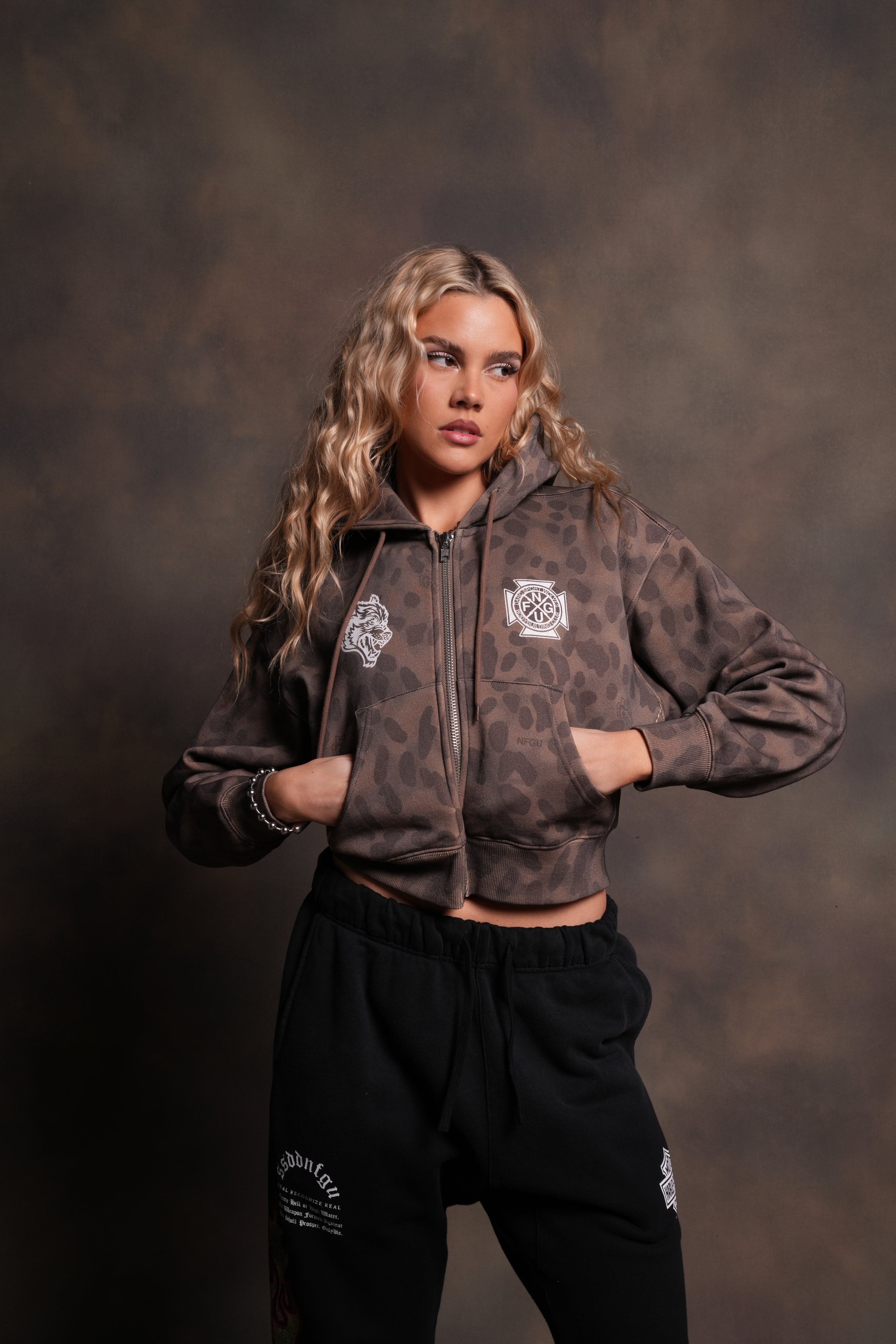 Wolf Iron Cross "Sage" Cropped Zip Hoodie in Celeritas Morte