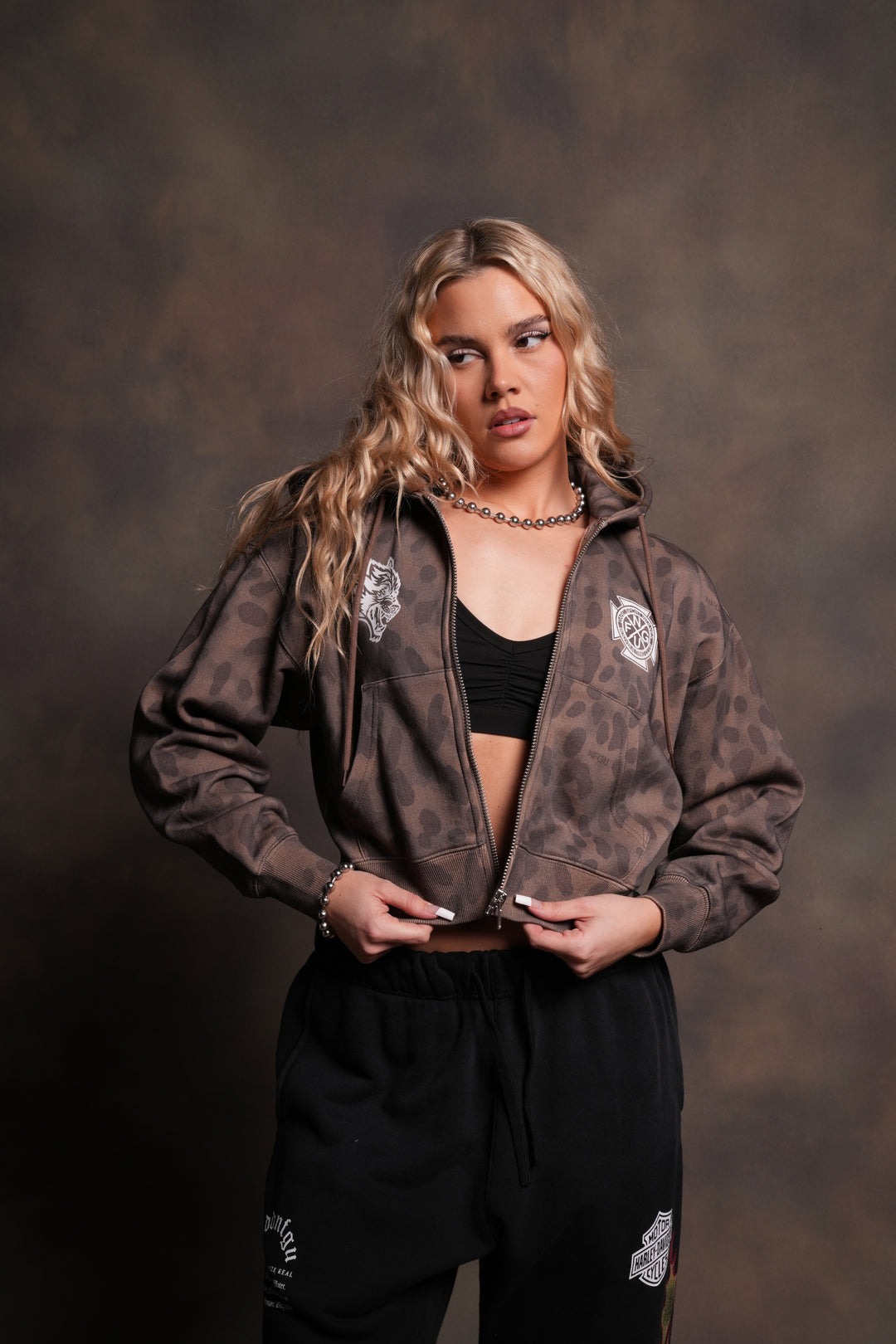 Wolf Iron Cross "Sage" Cropped Zip Hoodie in Celeritas Morte