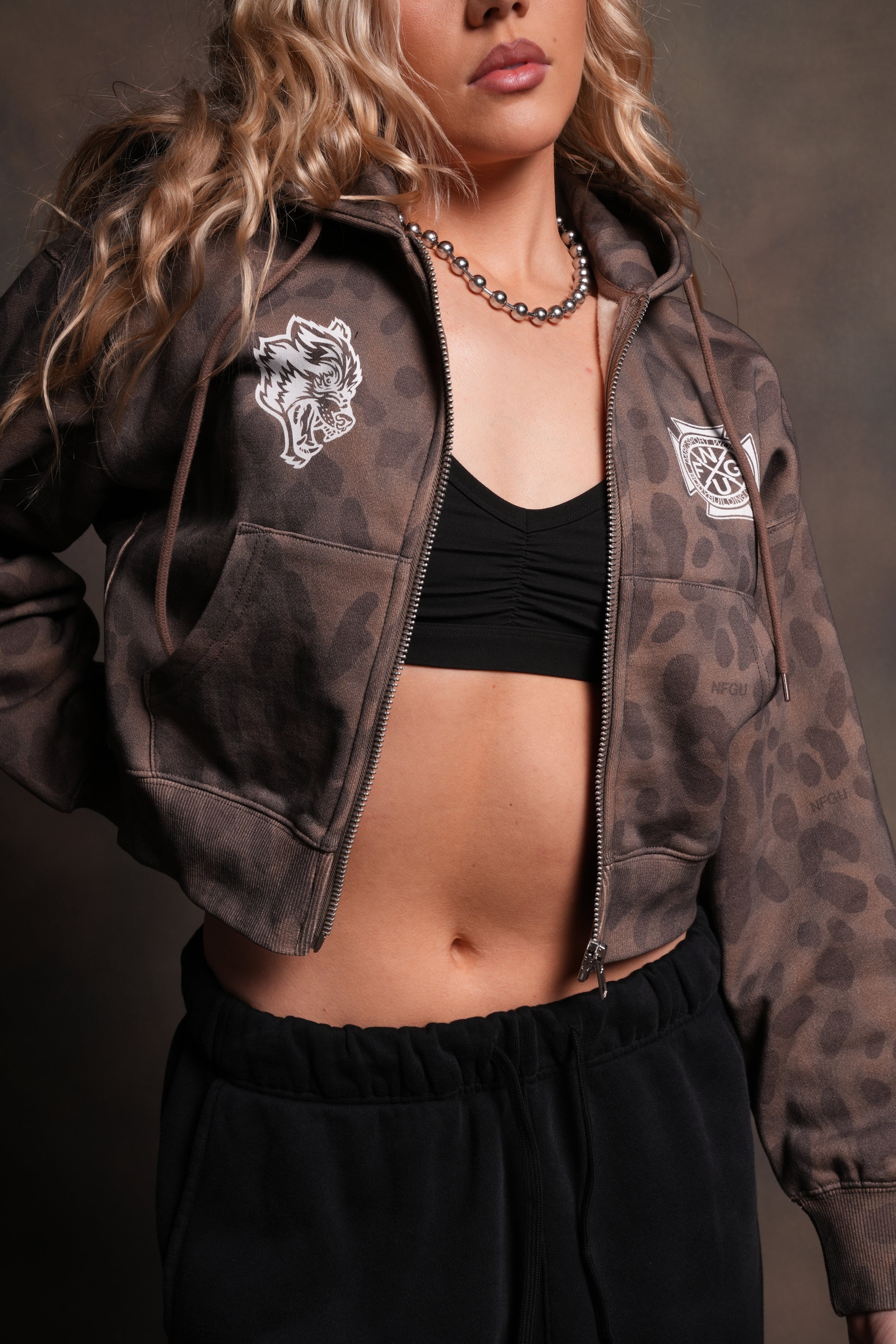 Wolf Iron Cross "Sage" Cropped Zip Hoodie in Celeritas Morte