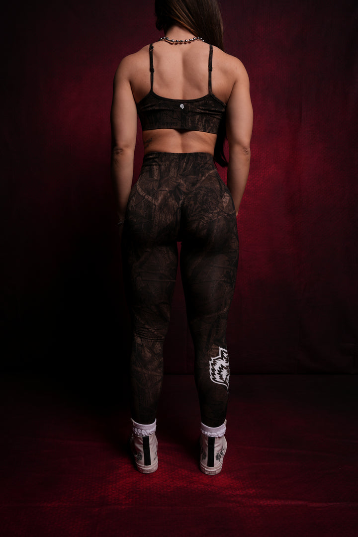 Hesh Forever "Everson Seamless" Scrunch Leggings in Brown Driftwood Forest Camo