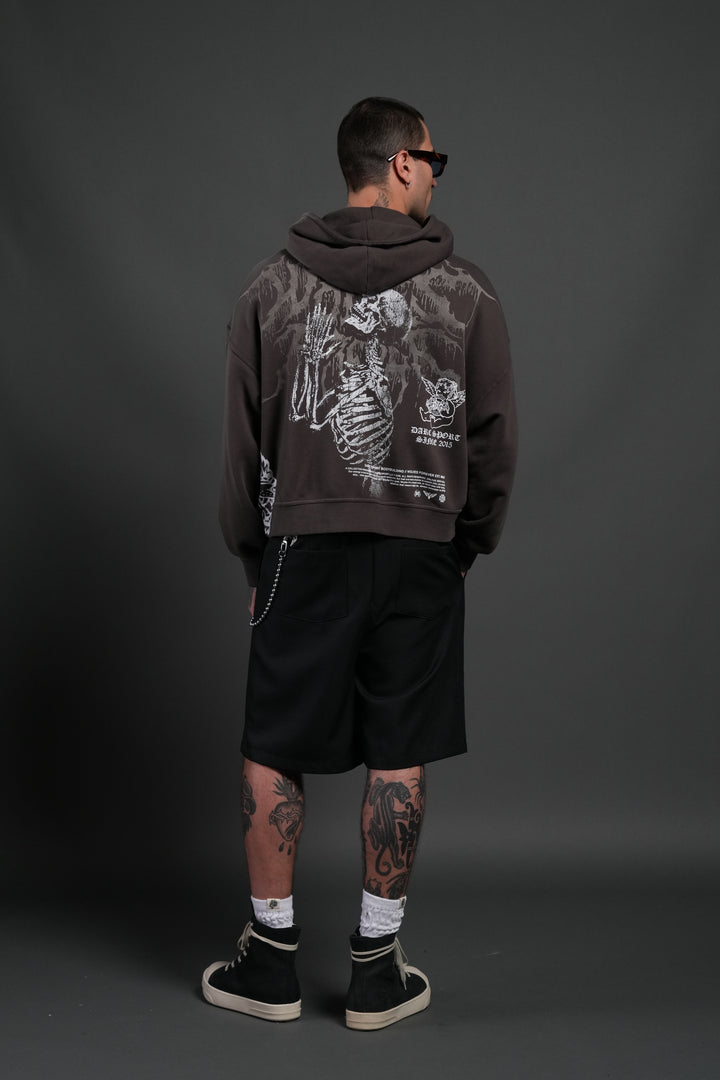 No Weapon Hesh Vex Double Zip Hoodie in Darc Brown