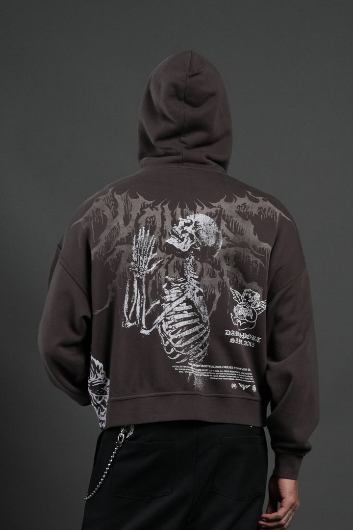 No Weapon Hesh Vex Double Zip Hoodie in Darc Brown