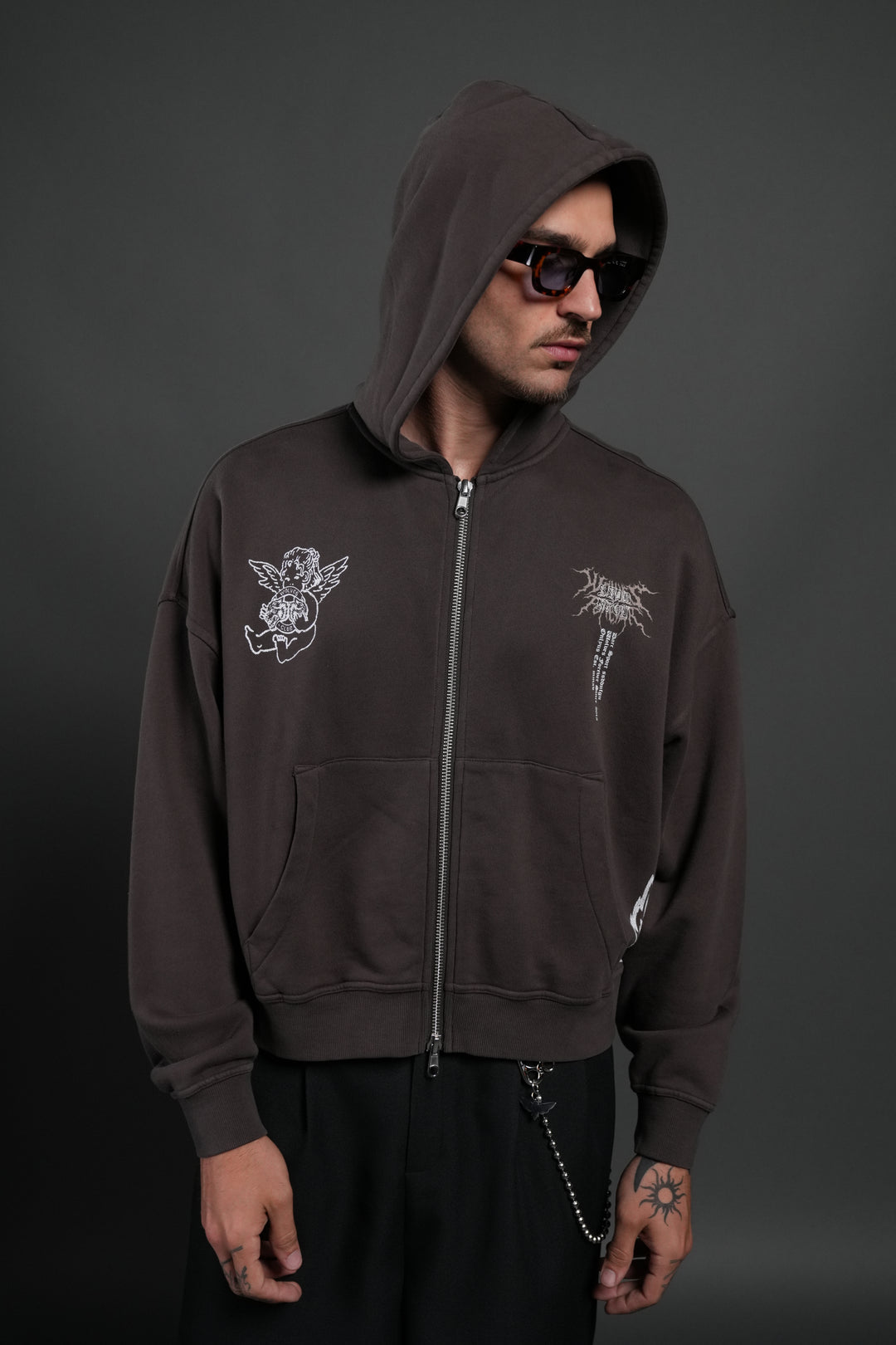 No Weapon Hesh Vex Double Zip Hoodie in Darc Brown