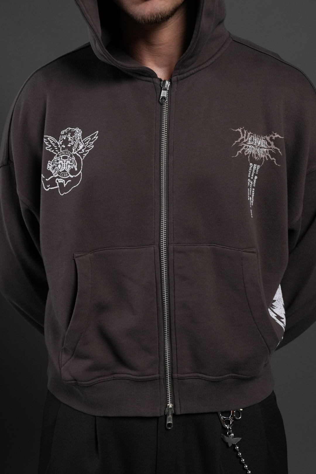 No Weapon Hesh Vex Double Zip Hoodie in Darc Brown
