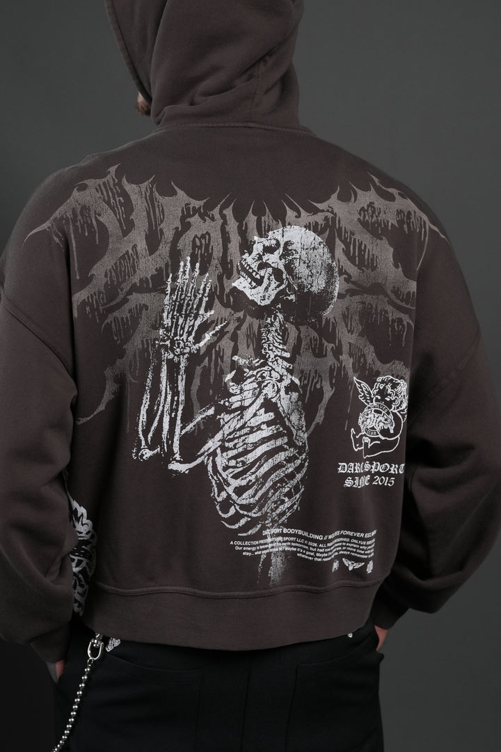 No Weapon Hesh Vex Double Zip Hoodie in Darc Brown