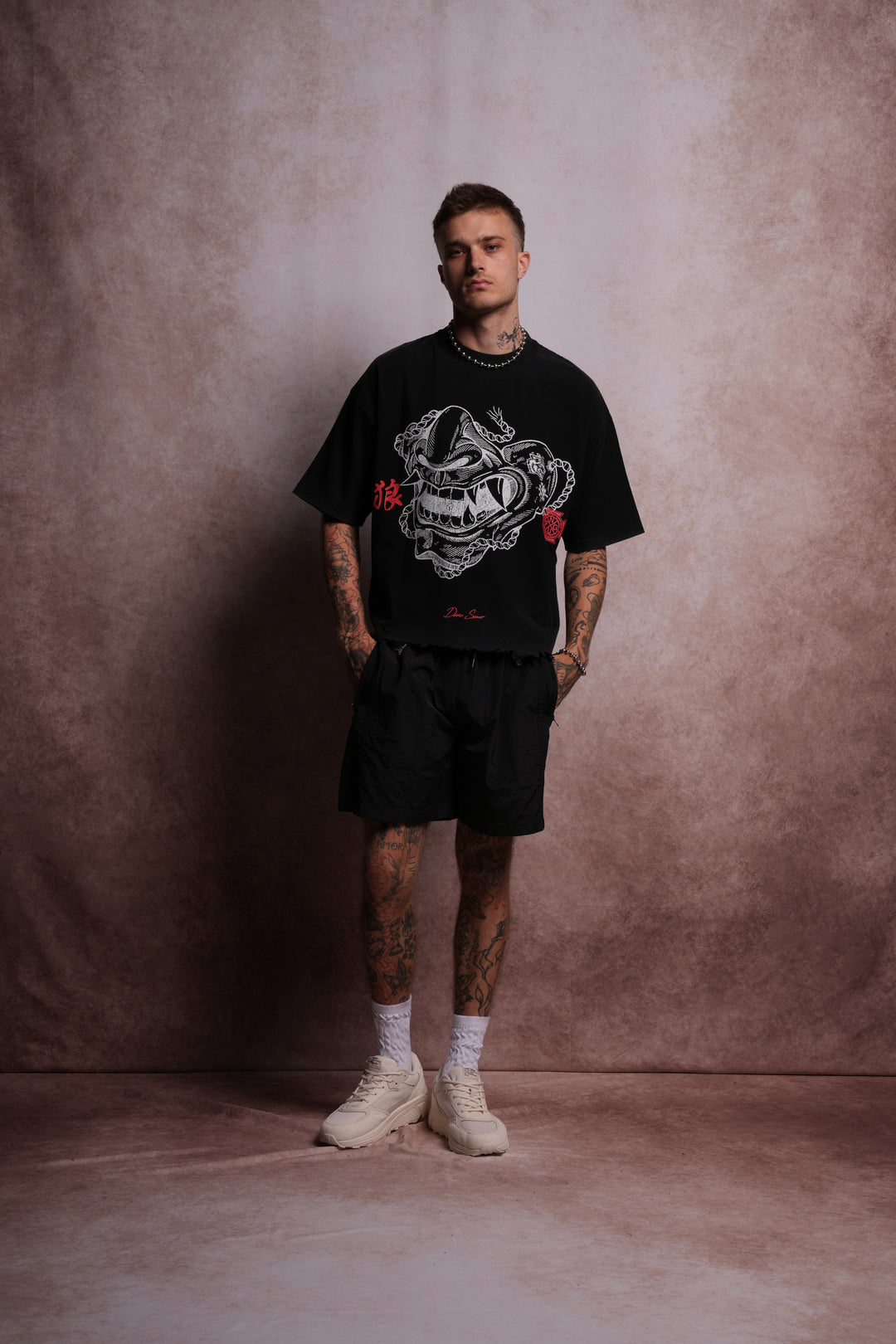 Half Mempo Destroyed Grunge "Box Cut" Tee in Black