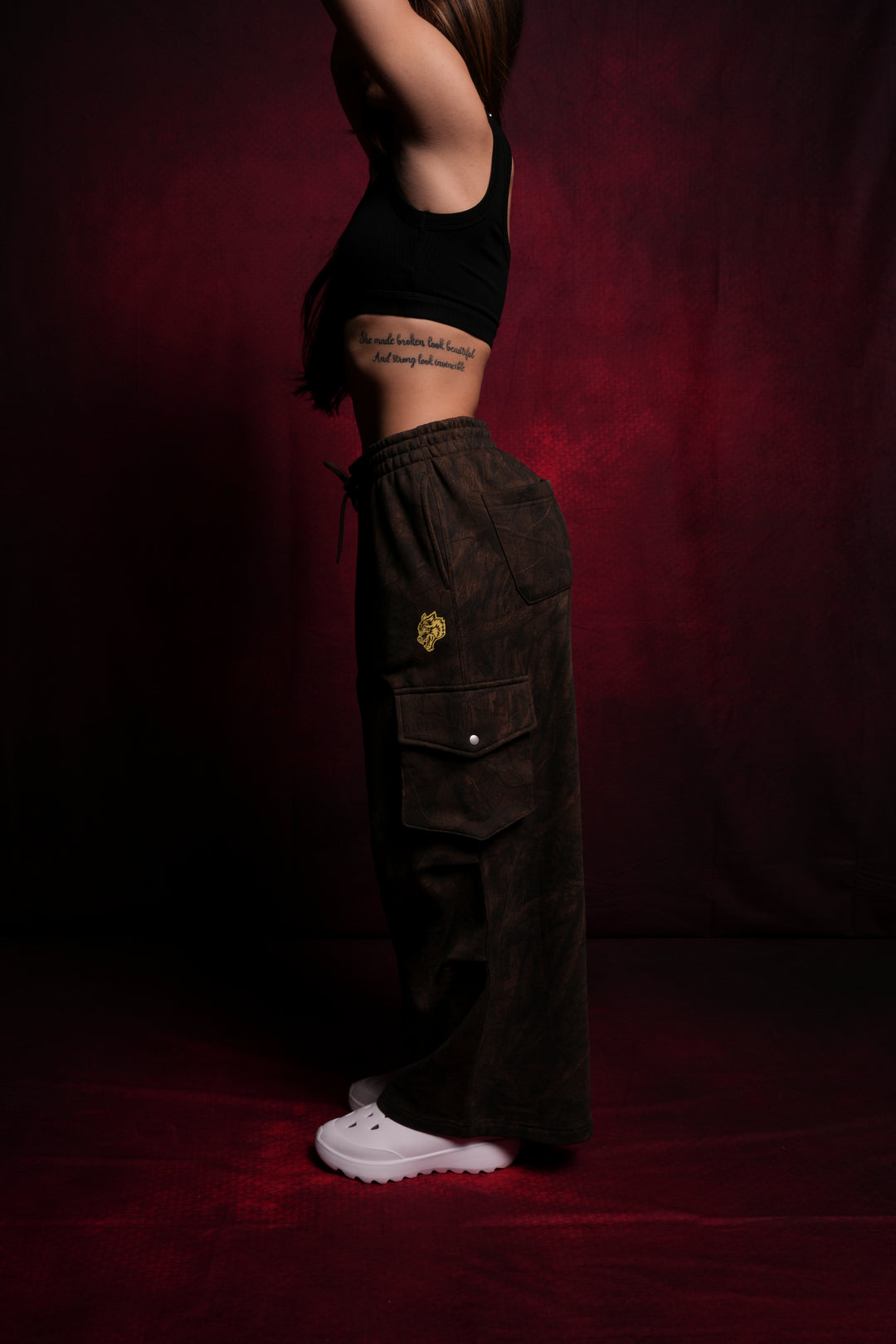 Dual Mia Cargo Sweat Pants in Brown Driftwood Forest Camo