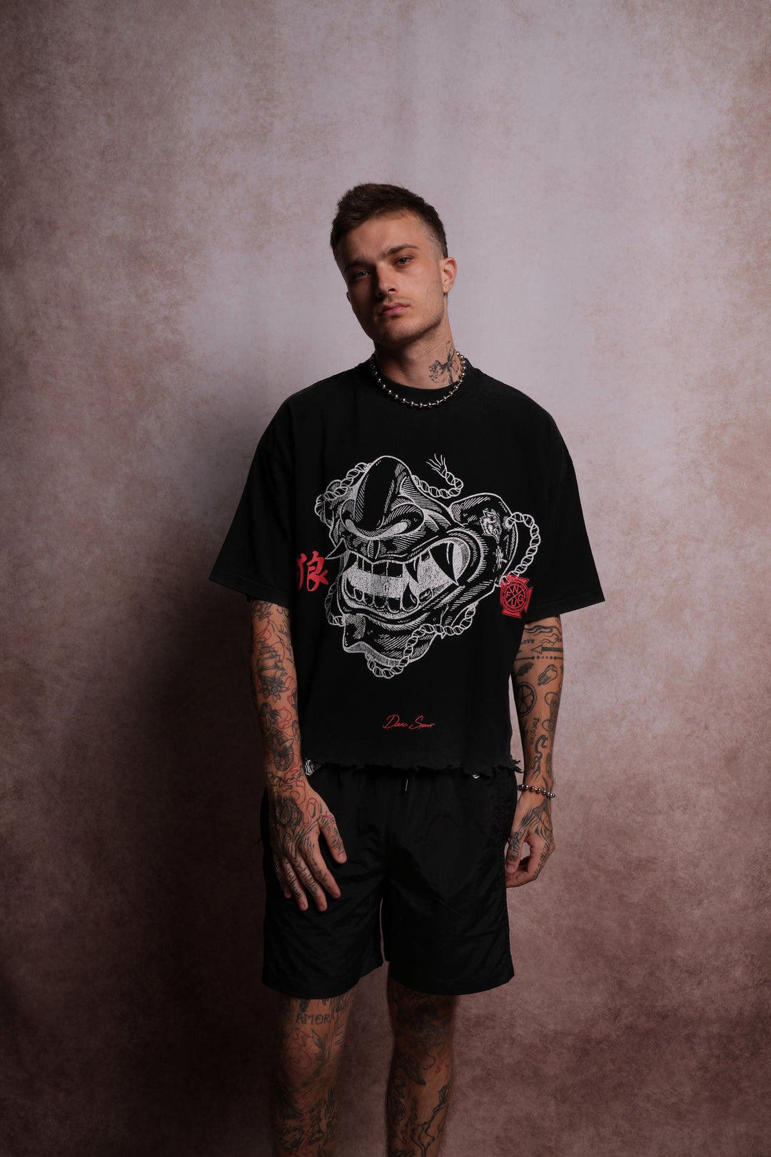 Half Mempo Destroyed Grunge "Box Cut" Tee in Black