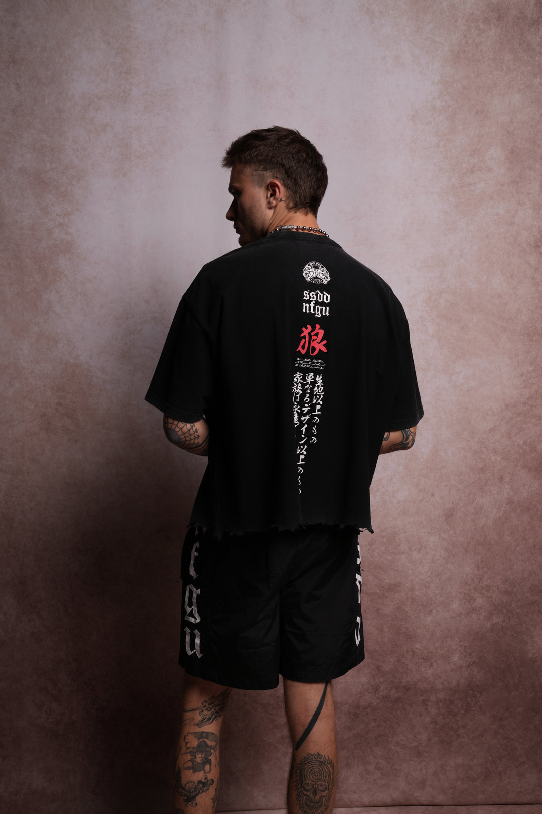 Half Mempo Destroyed Grunge "Box Cut" Tee in Black