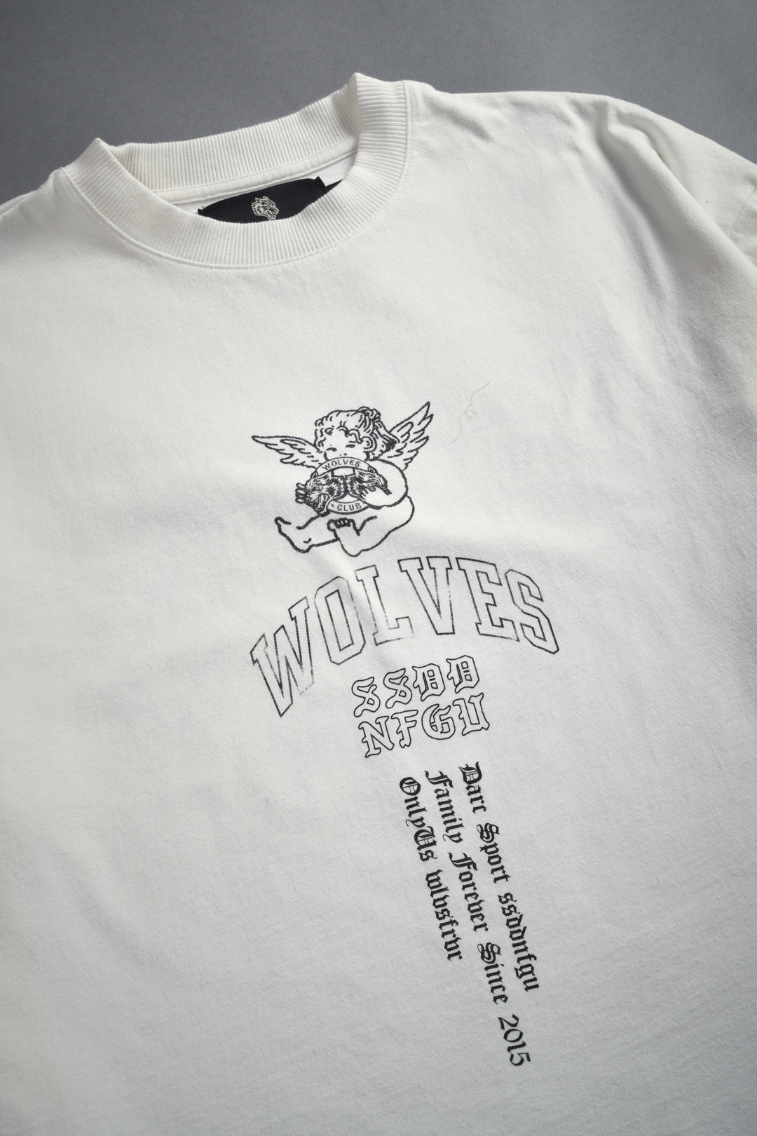 Wolves Club Cherub Grunge Mid Length Raw Hem Tee in Cream