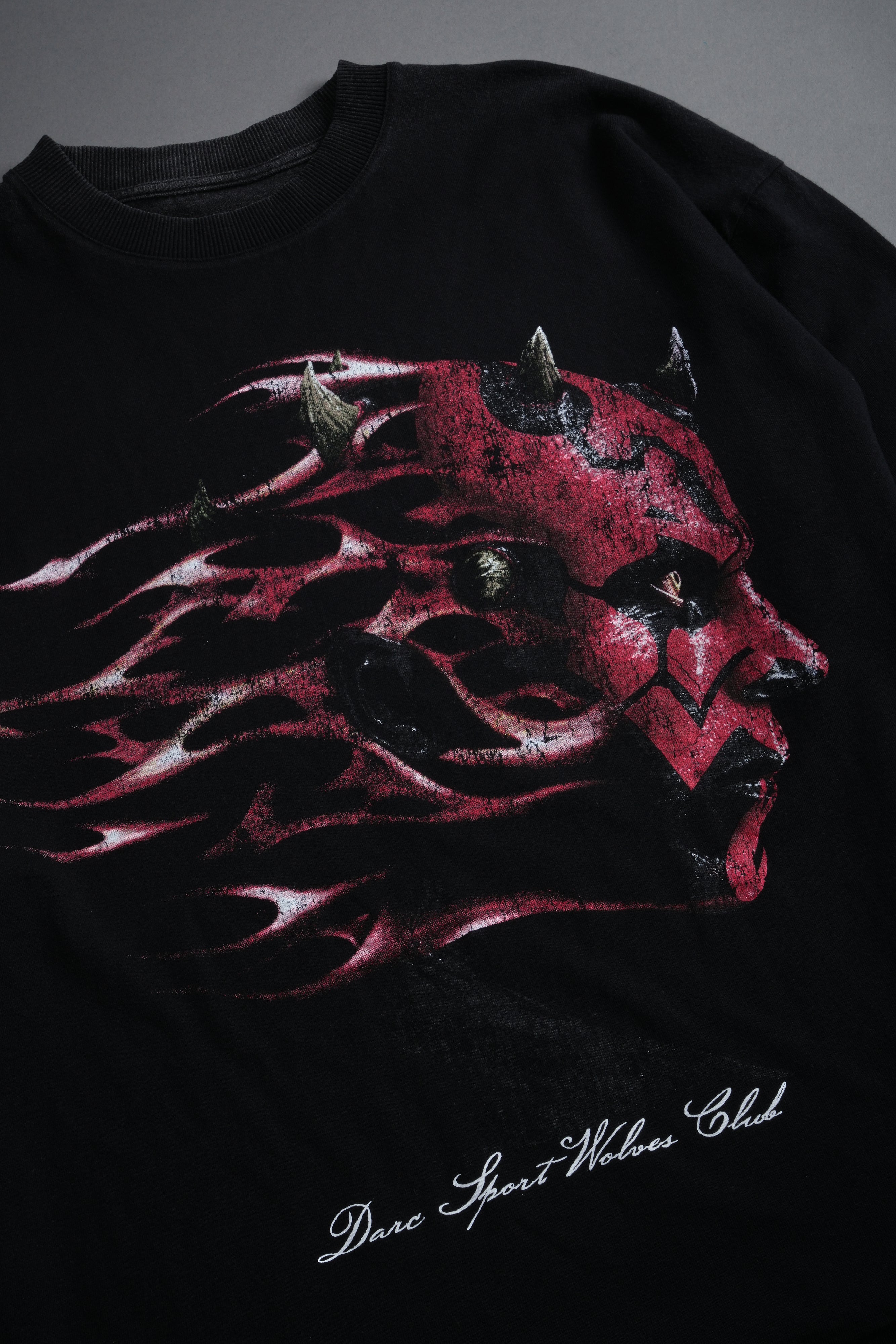Sith Inferno Grunge Mid Length Raw Hem Tee in Black