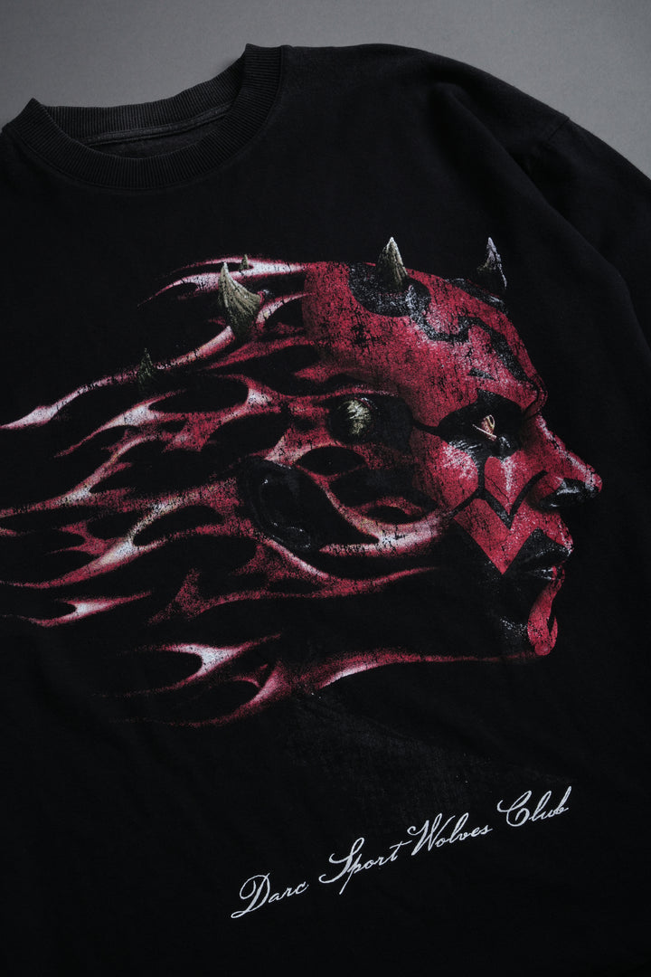 Sith Inferno Grunge Mid Length Raw Hem Tee in Black