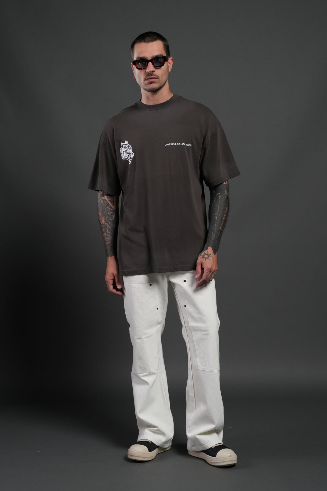 Come Hell Or High Water NFGU Premium Oversized Tee in Darc Brown Drift Wash