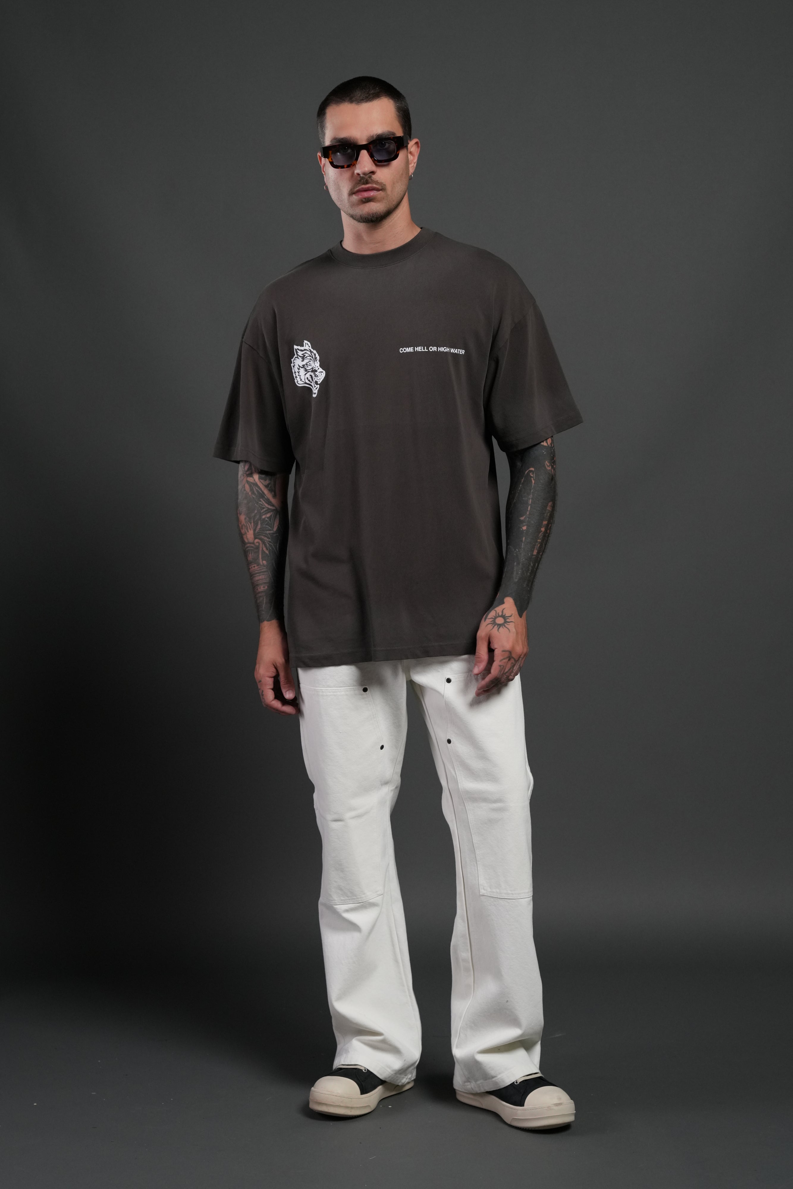 Come Hell Or High Water NFGU Premium Oversized Tee in Darc Brown Drift Wash