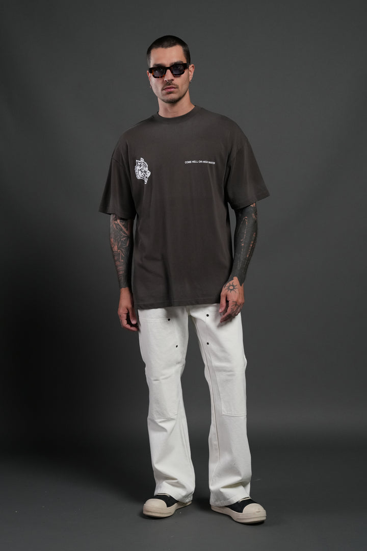 Come Hell Or High Water NFGU Premium Oversized Tee in Darc Brown Drift Wash