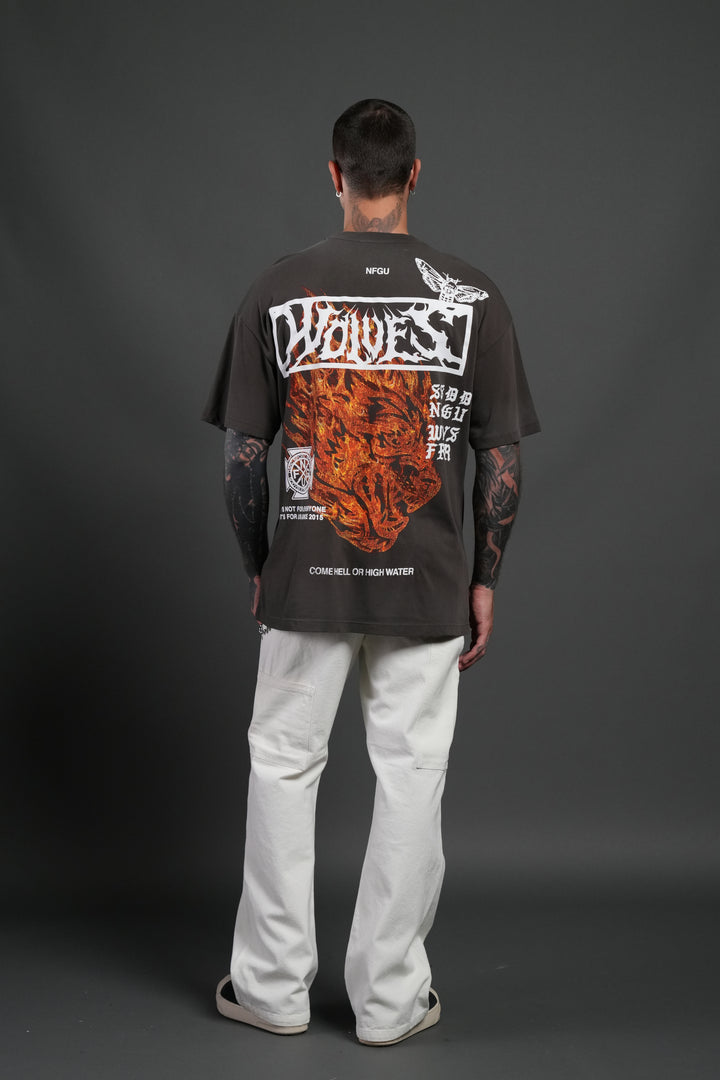 Come Hell Or High Water NFGU Premium Oversized Tee in Darc Brown Drift Wash