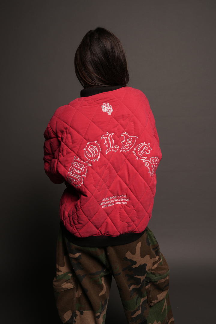 Jason Frvr Cloud Quilted Reversible Bomber Jacket In Black/Oxblood