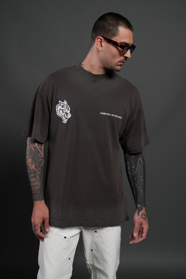 Come Hell Or High Water NFGU Premium Oversized Tee in Darc Brown Drift Wash