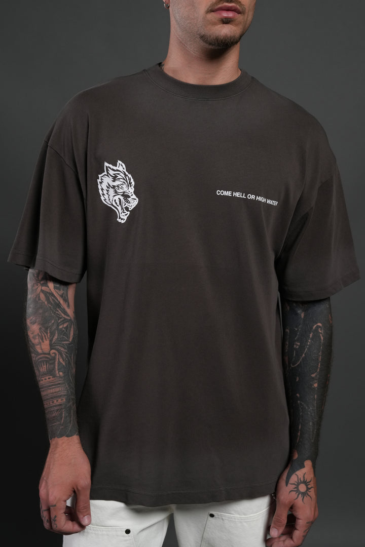 Come Hell Or High Water NFGU Premium Oversized Tee in Darc Brown Drift Wash