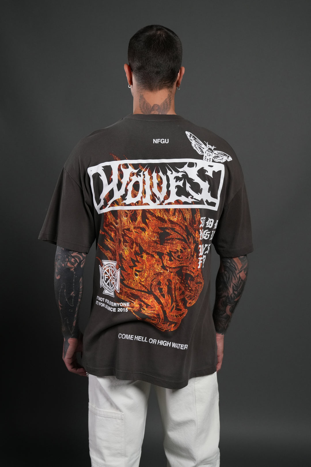 Come Hell Or High Water NFGU Premium Oversized Tee in Darc Brown Drift Wash