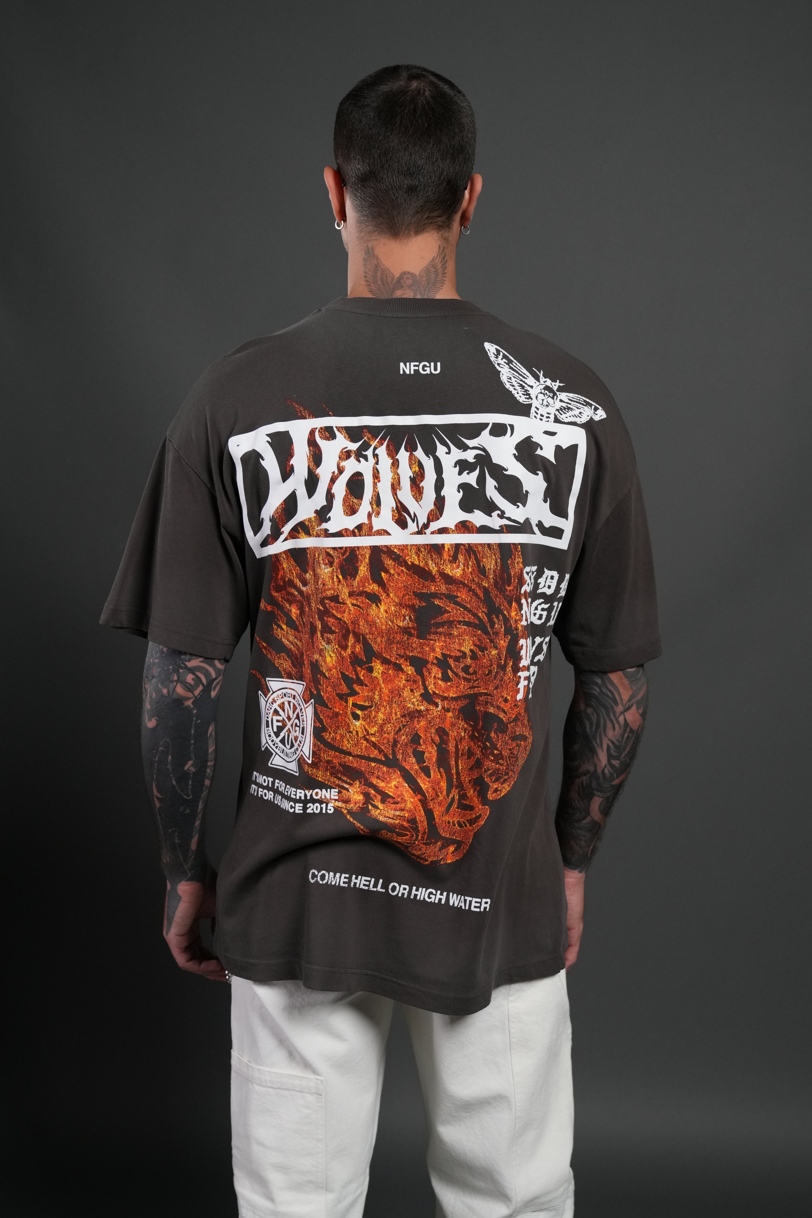 Come Hell Or High Water NFGU Premium Oversized Tee in Darc Brown Drift Wash